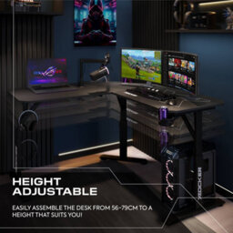 X Rocker Cougar 140Cm Height Adjustable Corner Gaming Desk With Mousepad - Black - thumbnail 3