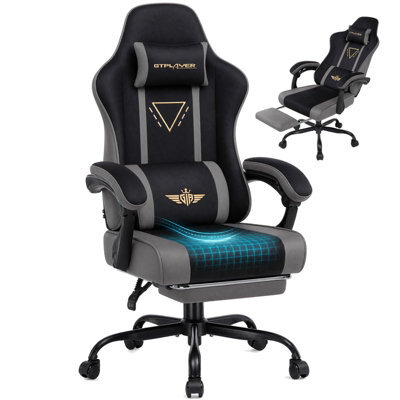Luckracer Fabric Gaming Chair With Footrest Ergonomic Computer Chair Home Office High Back Heavy Duty Pc Chairs, Grey - image 1