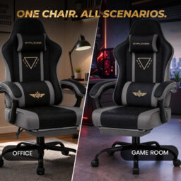 Luckracer Fabric Gaming Chair With Footrest Ergonomic Computer Chair Home Office High Back Heavy Duty Pc Chairs, Grey - thumbnail 9