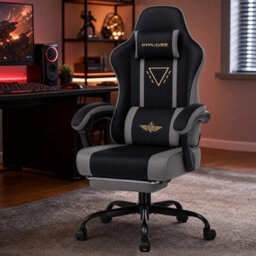 Luckracer Fabric Gaming Chair With Footrest Ergonomic Computer Chair Home Office High Back Heavy Duty Pc Chairs, Grey - thumbnail 2