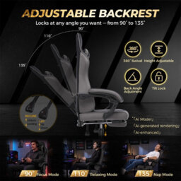 Luckracer Fabric Gaming Chair With Footrest Ergonomic Computer Chair Home Office High Back Heavy Duty Pc Chairs, Grey - thumbnail 6