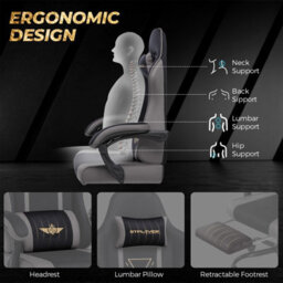 Luckracer Fabric Gaming Chair With Footrest Ergonomic Computer Chair Home Office High Back Heavy Duty Pc Chairs, Grey - thumbnail 7
