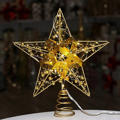Gold Strip Led Light-Up Star Christmas Tree Topper - image 1
