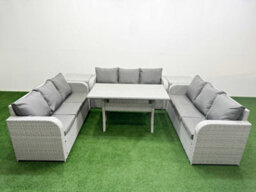 Fimous Pe Rattan Lounge Sofa Set 9 Seater Outdoor Garden Furniture Set Rectangular Dining Table 3 Seater Sofa 2 Side Table - thumbnail 2