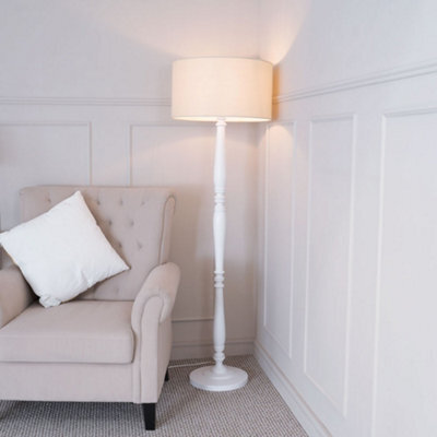 Valuelights Victoria Traditional White Wood Candlestick Floor Lamp With Natural Drum Shade - Led Bulb Included - image 1