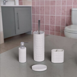 Showerdrape Maison Soft White Shimmer 4 Piece Bathroom Accessory Set - thumbnail 1