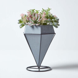 Homescapes Artificial Green Handcrafted Cactus & Succulent Arrangement In Decorative Geometric Grey Pot, 31 Cm - thumbnail 6