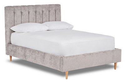 Divan Base Direct Eternal Contemporary Button-Backed Fabric Bed Base Only 4Ft Small Double- Pavia Silver