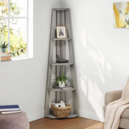 Mercers Furniture Corona Grey Wax Corner Ladder Bookcase Solid Wood Mexican Pine Wooden Shelving - thumbnail 1