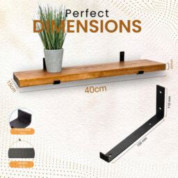 MKGT Rustic Shelves, Narrow Wooden Wall-Mounted Floating Wall Shelves With Metal Brackets(Set Of 2, 80Cm Long) - thumbnail 3