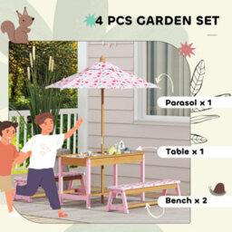 Aiyaplay Kids Picnic Table, Wooden Children Garden Table And Bench Set, Pink - thumbnail 4