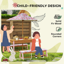 Aiyaplay Kids Picnic Table, Wooden Children Garden Table And Bench Set, Pink - thumbnail 6