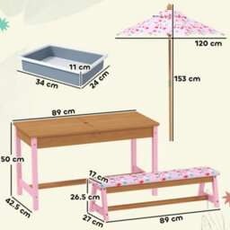 Aiyaplay Kids Picnic Table, Wooden Children Garden Table And Bench Set, Pink - thumbnail 3