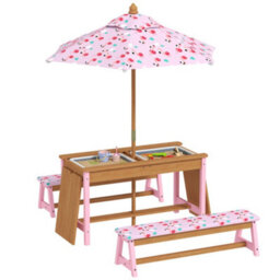 Aiyaplay Kids Picnic Table, Wooden Children Garden Table And Bench Set, Pink - thumbnail 2