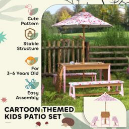 Aiyaplay Kids Picnic Table, Wooden Children Garden Table And Bench Set, Pink - thumbnail 8