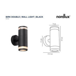 Nordlux Birk Outdoor Aluminium Wall Light Weatherproof Black,mains - thumbnail 3