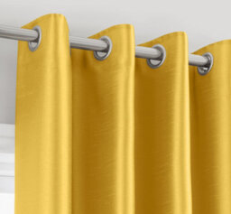 Intimates Modern Ring Top Curtains, Ready-Made High-Quality Faux Silk, Machine Washable, Energy-Saving Living Room Curtains - Ochre