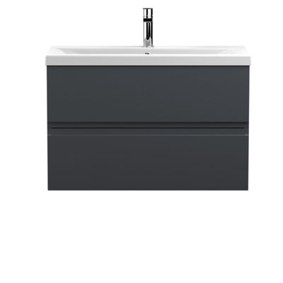 Hudson Reed Urban Soft Black Wall Hung 2 Drawer Vanity Unit And Mid-Edge Ceramic Basin With Silent Close, 540 X 810 X 390 - image 1