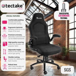 Tectake Office Chair Springsteen With Ergonomic Shape, Thick Padding And Stepless Height Adjustment - Black - thumbnail 2