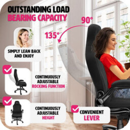 Tectake Office Chair Springsteen With Ergonomic Shape, Thick Padding And Stepless Height Adjustment - Black - thumbnail 4