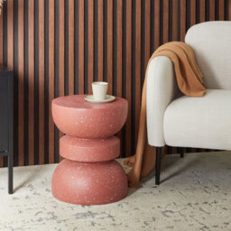 Beliani Red Terrazzo Hourglass Side Table - 37Cm Round, Weather-Resistant Fibreglass & Magnesium Oxide - thumbnail 2