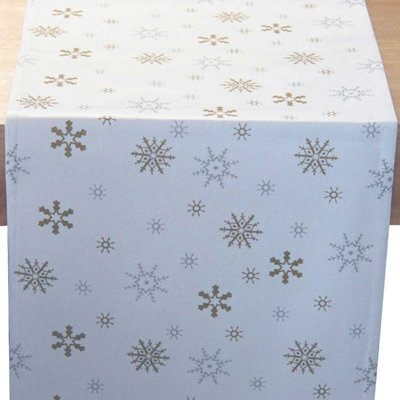 Homescapes Cotton Christmas Gold Snowflake Table Runner - image 1