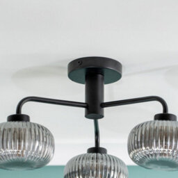 Valuelights Amaia Matte Black Ip44 3 Way Smoked Ribbed Glass Ceiling Light With Led Bulbs - thumbnail 3