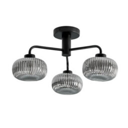 Valuelights Amaia Matte Black Ip44 3 Way Smoked Ribbed Glass Ceiling Light With Led Bulbs - thumbnail 5