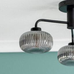 Valuelights Amaia Matte Black Ip44 3 Way Smoked Ribbed Glass Ceiling Light With Led Bulbs - thumbnail 4
