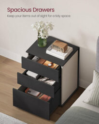 Songmics Nightstand, Quick Assembly Storage Unit With Triple Drawers, Ink Black And Cappuccino Beige - thumbnail 5