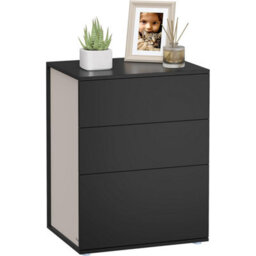 Songmics Nightstand, Quick Assembly Storage Unit With Triple Drawers, Ink Black And Cappuccino Beige - thumbnail 6