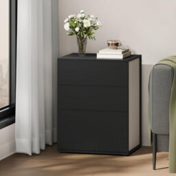 Songmics Nightstand, Quick Assembly Storage Unit With Triple Drawers, Ink Black And Cappuccino Beige - thumbnail 1