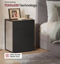 Songmics Nightstand, Quick Assembly Storage Unit With Triple Drawers, Ink Black And Cappuccino Beige - thumbnail 3