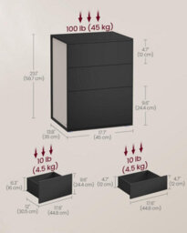 Songmics Nightstand, Quick Assembly Storage Unit With Triple Drawers, Ink Black And Cappuccino Beige - thumbnail 2