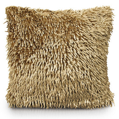 Velosso Velvet Touch Shaggy Chenille Cushion, Soft Texture, Zip Closure, Machine Washable, Luxury Living Room Decor - Latte