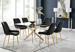 Furniturebox Uk Leonardo 6 Gold Dining Table And 6 Black Pesaro Gold Leg Chairs