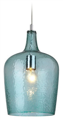 Luminosa Lighting Luminosa Glass 1 Light Dome Ceiling Pendant Chrome, Aqua Glass, E27 - image 1