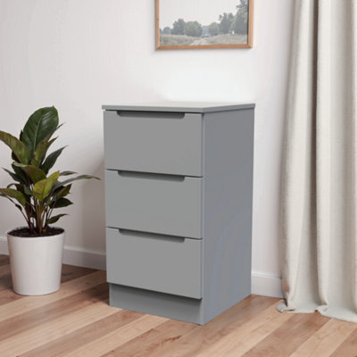 Messina Ready Assembled Matt Grey No Effect 3 Drawer Bedside Chest (H)685mm (W)370mm (D)390mm - image 1
