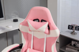 Home Treats Gaming Chair Leather With Footrest, Computer Chair With Massage Added Lumbar Support - Pink & White - thumbnail 6