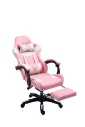 Home Treats Gaming Chair Leather With Footrest, Computer Chair With Massage Added Lumbar Support - Pink & White
