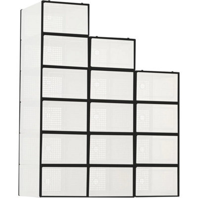 15X Stackable Plastic Shoe Storage Boxes Black - image 1
