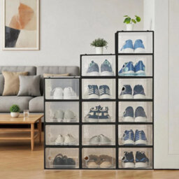15X Stackable Plastic Shoe Storage Boxes Black - thumbnail 5