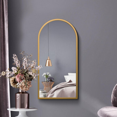 Mirroroutlet The Arcus Gold Metal Framed Arched Wall Mirror 80Cm X 40Cm - image 1