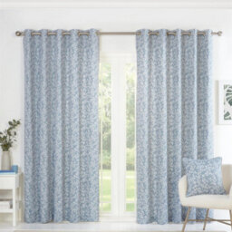 "Sundour Sade Fully Lined Ready Made Floral Eyelet Curtains Blue 90X54""" - thumbnail 1