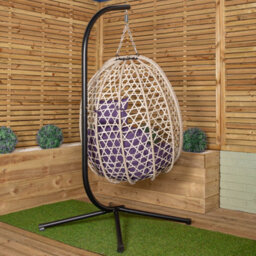 Samuel Alexander Hanging Garden Rattan Egg Chair With Steel Frame And Waterproof Cover In Indigo - thumbnail 9
