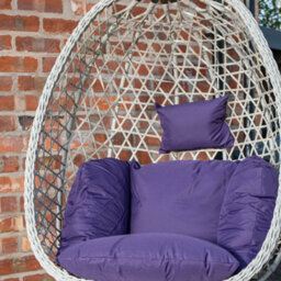 Samuel Alexander Hanging Garden Rattan Egg Chair With Steel Frame And Waterproof Cover In Indigo - thumbnail 3