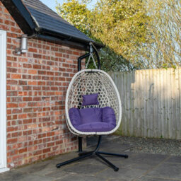 Samuel Alexander Hanging Garden Rattan Egg Chair With Steel Frame And Waterproof Cover In Indigo - thumbnail 4