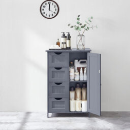 Songmics Vasagle Bathroom Cabinet, Narrow Bathroom Cabinet, Side Cabinet, Chest Of Drawers, With 4 Drawers, Adjustable Shelf, Dark Grey