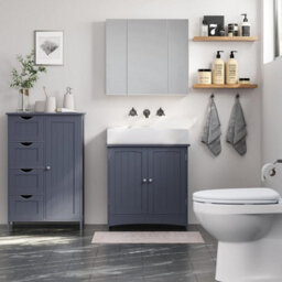 Songmics Vasagle Bathroom Cabinet, Narrow Bathroom Cabinet, Side Cabinet, Chest Of Drawers, With 4 Drawers, Adjustable Shelf, Dark Grey - thumbnail 2