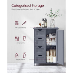 Songmics Vasagle Bathroom Cabinet, Narrow Bathroom Cabinet, Side Cabinet, Chest Of Drawers, With 4 Drawers, Adjustable Shelf, Dark Grey - thumbnail 5